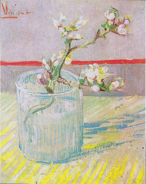 Vincent Van Gogh Flowering almond tree branch in a glass